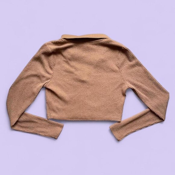 Wild Fable Light Brown Ribbed Collared Crop Top – Size M - Picture 2 of 5